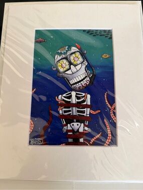 Ben Watts 5x7 Matted Art Print – Day of the Dead Skeleton Diver Underwater